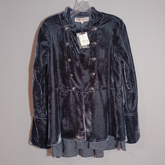 Free People Faye Velvet Jacket in Ebony Oversize XS New Vintage